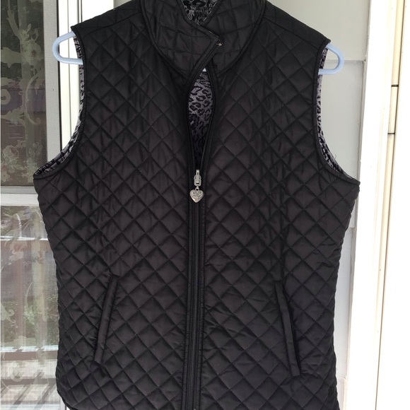 Womens Activology REVERSIBLE Small Quilt Puffer Vest Zip Black/gray Animal Print - Picture 10 of 16